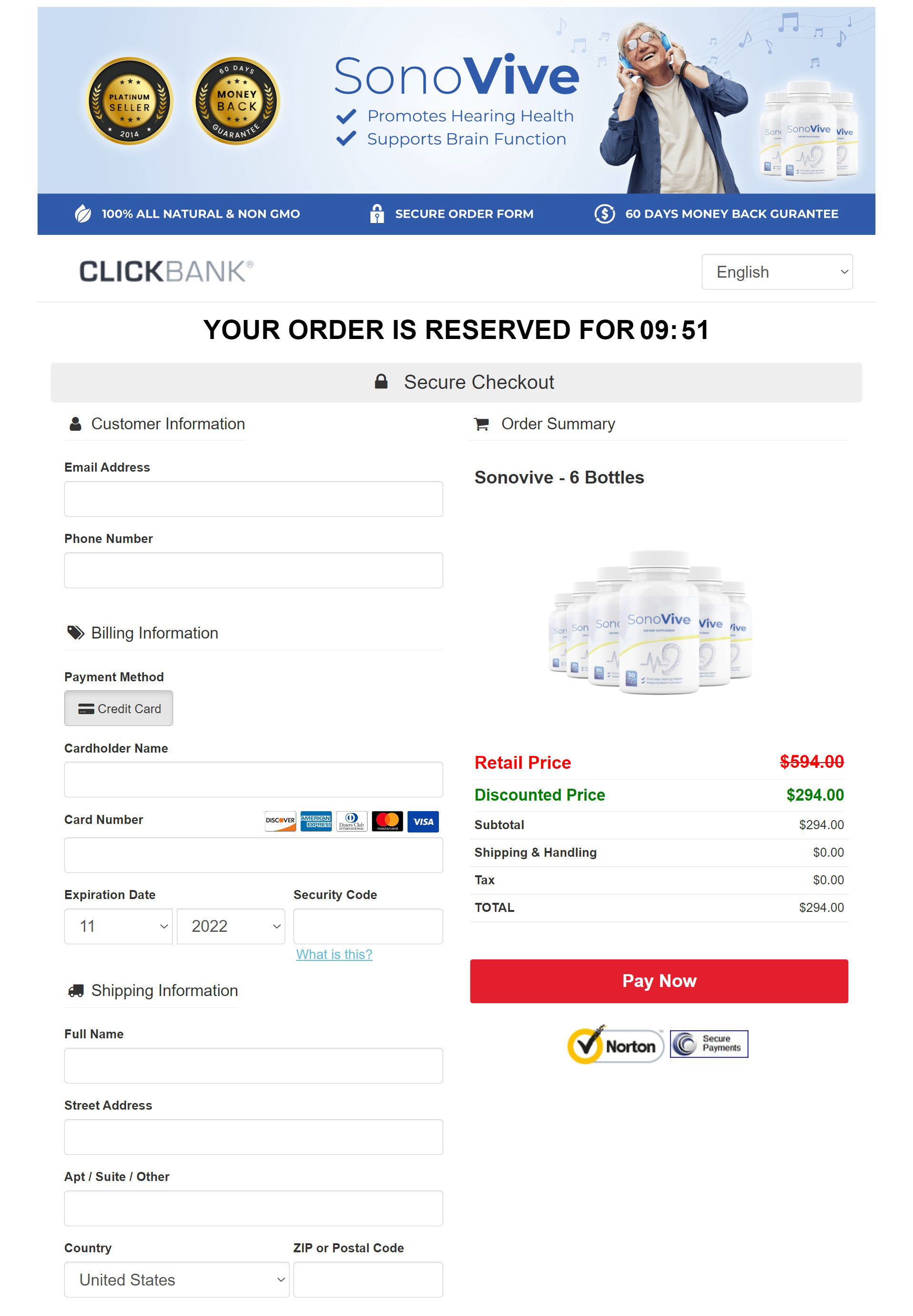 Sonovive order page